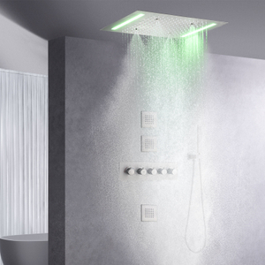 نظام دش ثرموستاتي من النيكل المصقول 14 × 20 بوصة LED صنبور الحمام دش ضباب دش الأمطار