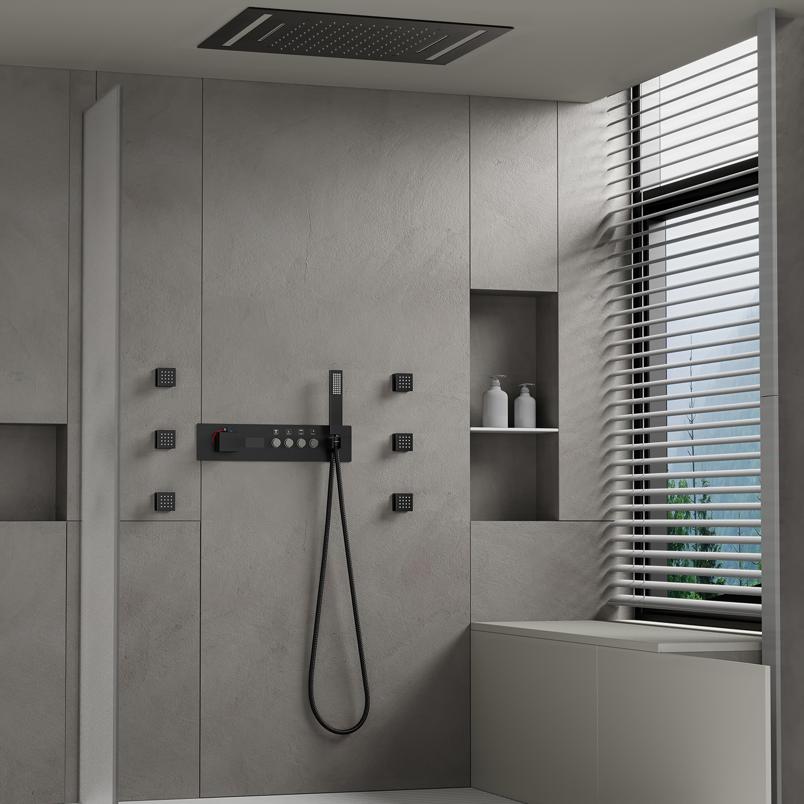 الحمام الحديث LED دش رئيس 500*360 مللي متر دش المطر شلال السقف نوع صمام دش ثرموستاتي مجموعة