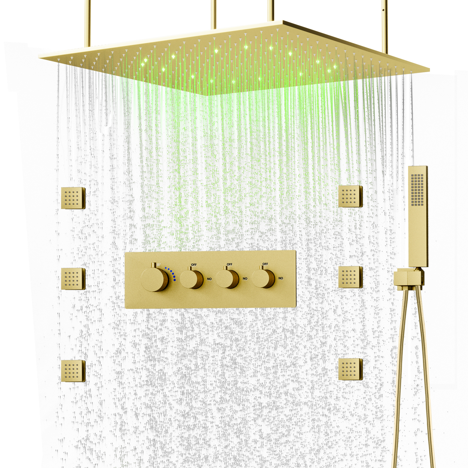 سقف الحمام LED دش مجموعة رأس دش 3 إعدادات صنبور دش الأمطار ثرموستاتي