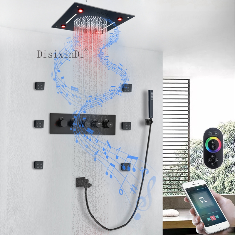 السقف جزءا لا يتجزأ من دش مجموعة 400*400 مللي متر LED دش رئيس مع سماعة موسيقية 5*5 سنتيمتر الجسم جت ثرموستاتي الحمام أدوات دش