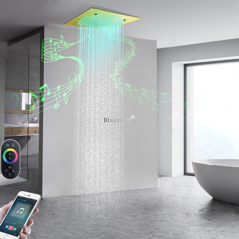 SUS304 الفولاذ المقاوم للصدأ 20 بوصة LED رأس دش مع مكبرات صوت الموسيقى مطر ضبابي وشلال دش سقف نظام دش مدمج