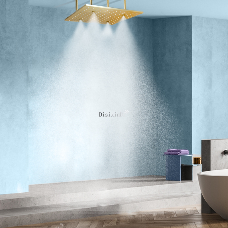 نحى الذهب 400x400 مللي متر سقف ضباب المطر LED دش رئيس 304 SUS وظيفتين الحمام راحة دش صنبور