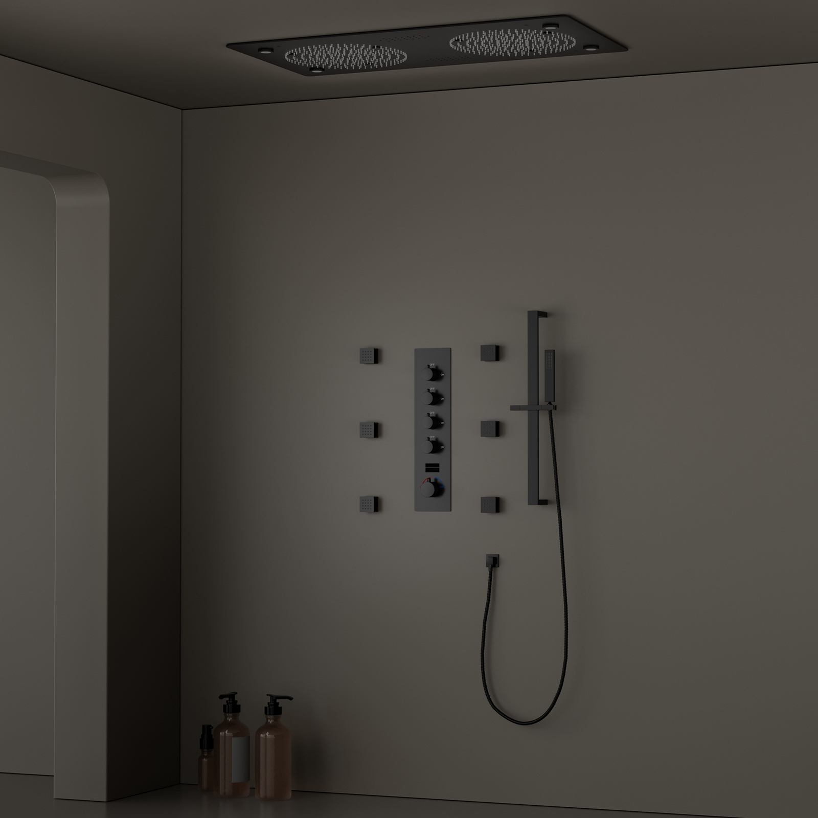 الحديثة متعددة الوظائف 62x32 سنتيمتر الحمام الأسود LED الموسيقى دش ثرموستاتي دش المطر مجموعة دش الذكية