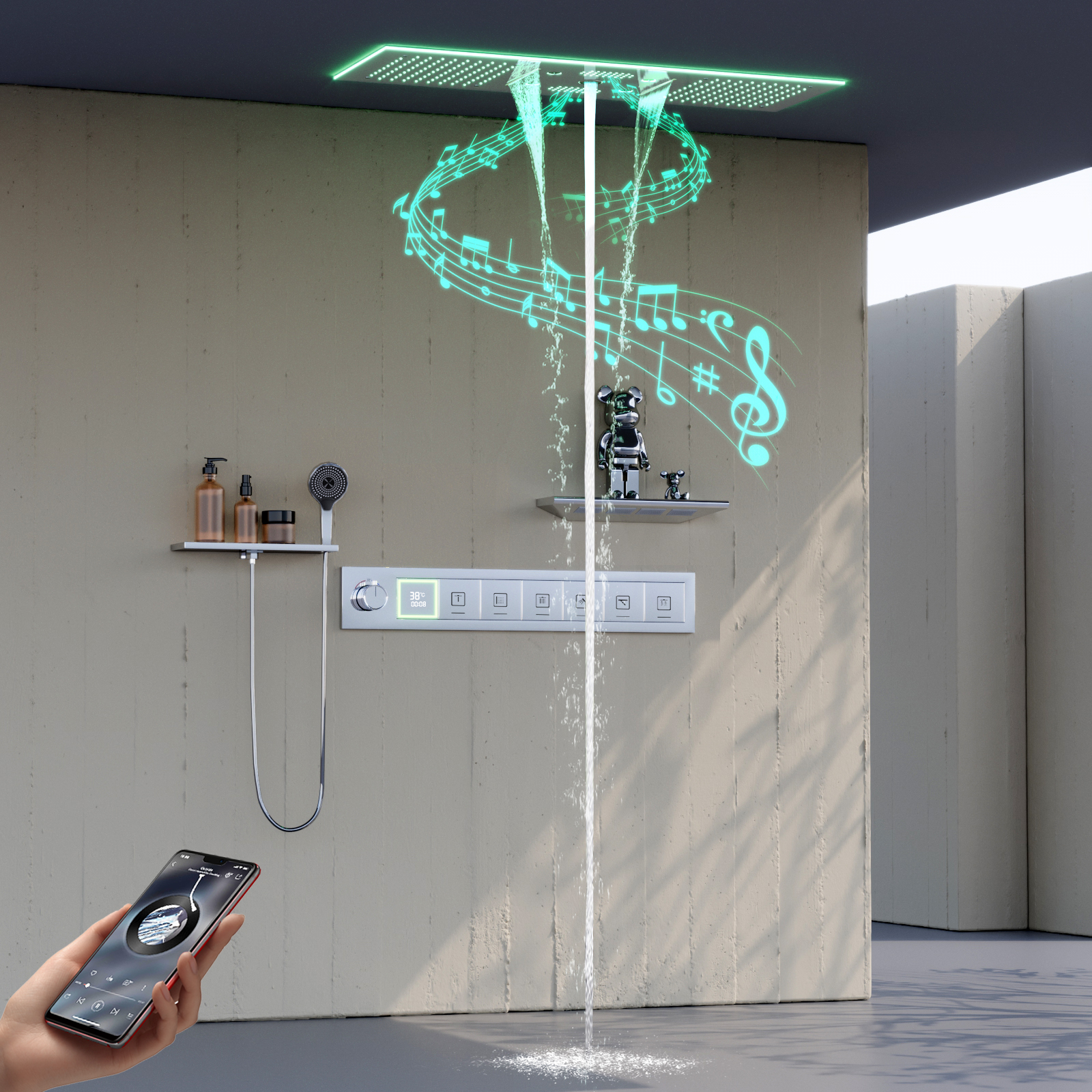 حمام فاخر 6 وظيفة LED نظام الدش 90x30 سنتيمتر عمود الماء المتناثر لوحة دش المطر مع رأس رشاش مربع