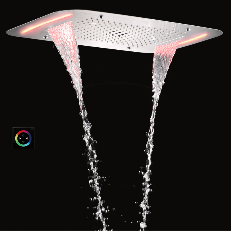 نحي النيكل 71X43 سم صنابير دش الحمام مع LED متعددة الوظائف دش شلال تفتيت الأمطار