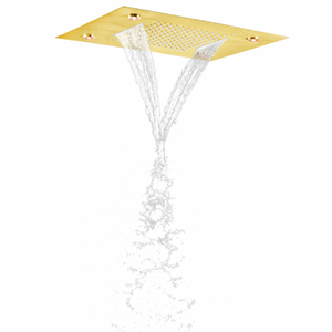 رأس دش ذهبي ناعم مقاس 50 × 36 سم LED حمام فاخر عالي التدفق ثنائي الوظيفة دش شلال الأمطار