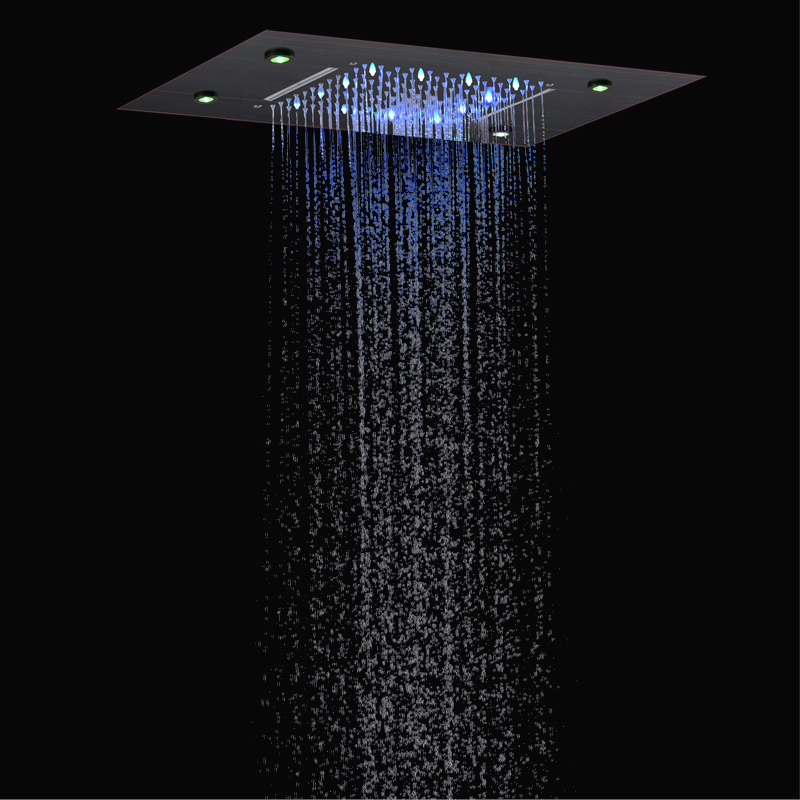 خلاط دش برونزي مفروك بالزيت 50X36 سم LED 3 درجة حرارة اللون تغيير الحمام ثنائي الوظيفة شلال هطول الأمطار