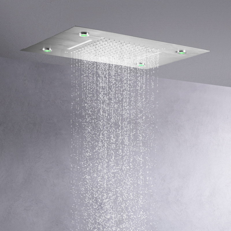 الموضة نحى النيكل 50X36 سم دش خلاط LED 7 ألوان الحمام ثنائي الوظيفة أنظمة شلال الأمطار