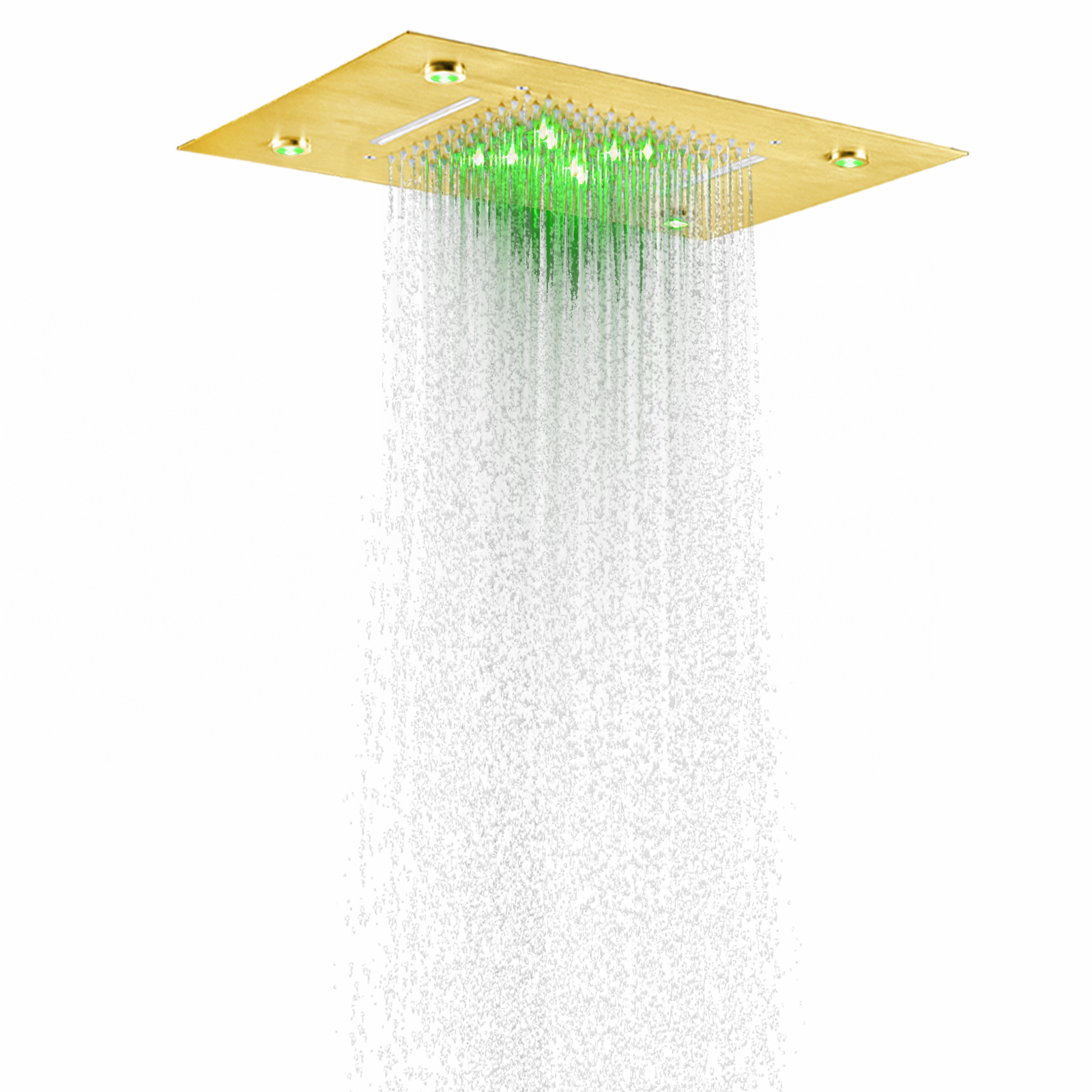 فاخر نحى الذهب 50X36 سم رأس دش المطر 7 ألوان LED الحمام ثنائي الوظيفة شلال الأمطار
