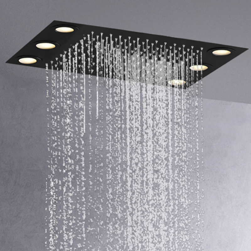 المبيعات الساخنة ماتي الأسود 50X36 سم رأس دش LED الحمام تضمين سقف هطول الأمطار دش