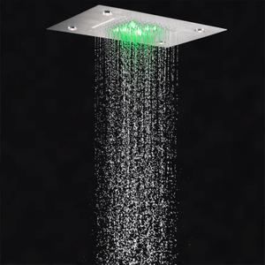 صنابير دش من النيكل المصقول مقاس 50 × 36 سم LED للحمام ثنائي الوظيفة شلال الأمطار مع 3 درجات حرارة متغيرة اللون