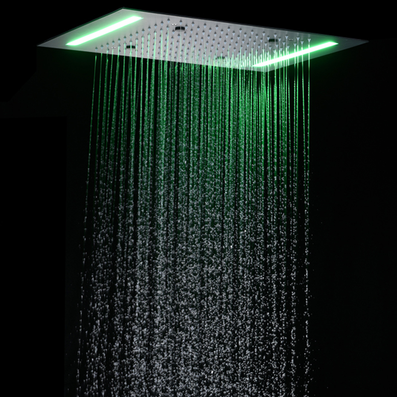 دش المطر الأسود ماتي 50X36 سم دش صنبور 7 ألوان LED الحمام أخفى ثنائية الوظيفة هطول الأمطار التفتيت
