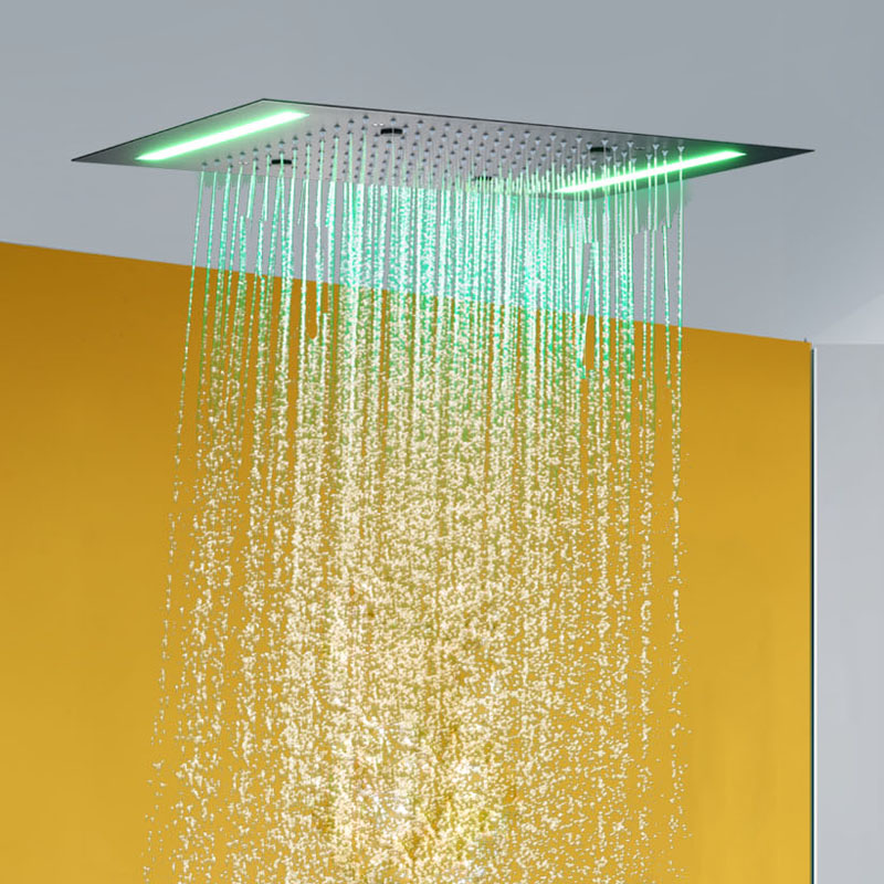 دش المطر الأسود ماتي 50X36 سم دش صنبور 7 ألوان LED الحمام أخفى ثنائية الوظيفة هطول الأمطار التفتيت