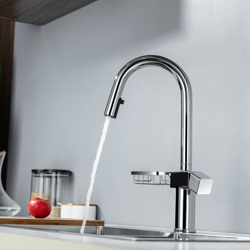 حار مبيعات الكروم المصقول الفاخرة الحديثة بالوعة BasinKitchen الحنفيات متعددة الوظائف سحب مقبض واحد