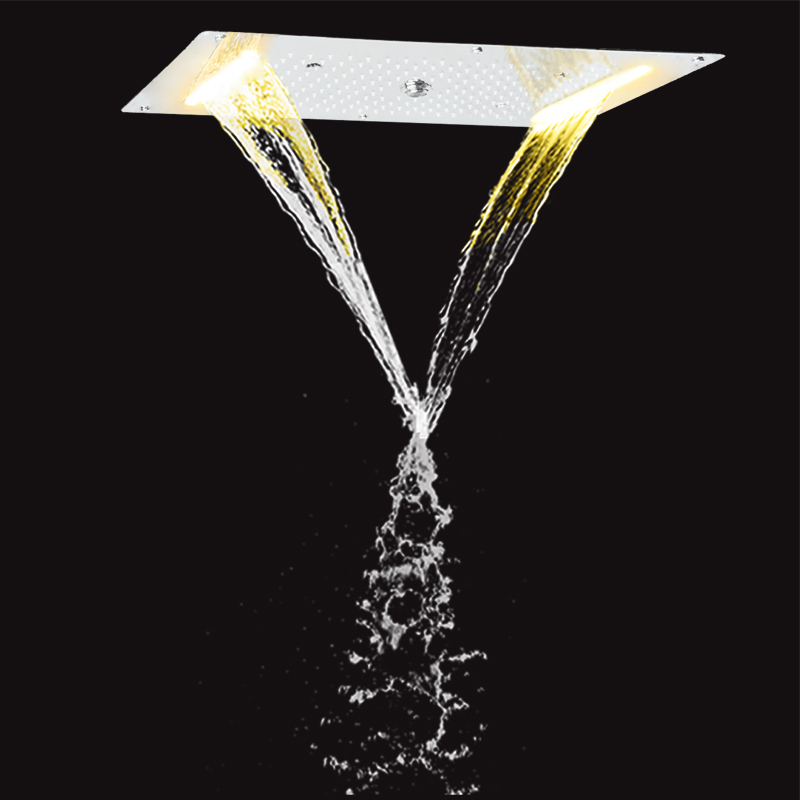 الكروم المصقول دش الحنفيات 70X38 سم LED الحمام متعددة الوظائف دش شلال هطول الأمطار التفتيت فقاعة