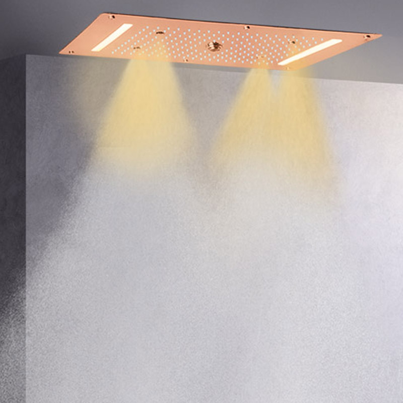 رأس دش ذهبي وردي مقاس 70 × 38 سم LED حمام شلال هطول الأمطار دش تدليك الفقاعات