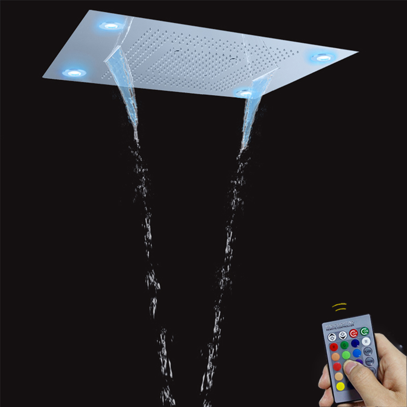 الكروم المصقول 80X60 سم الحمام سبا دش الحنفيات مع LED التحكم عن بعد لوحة فقاعة ضباب المطر شلال وظائف