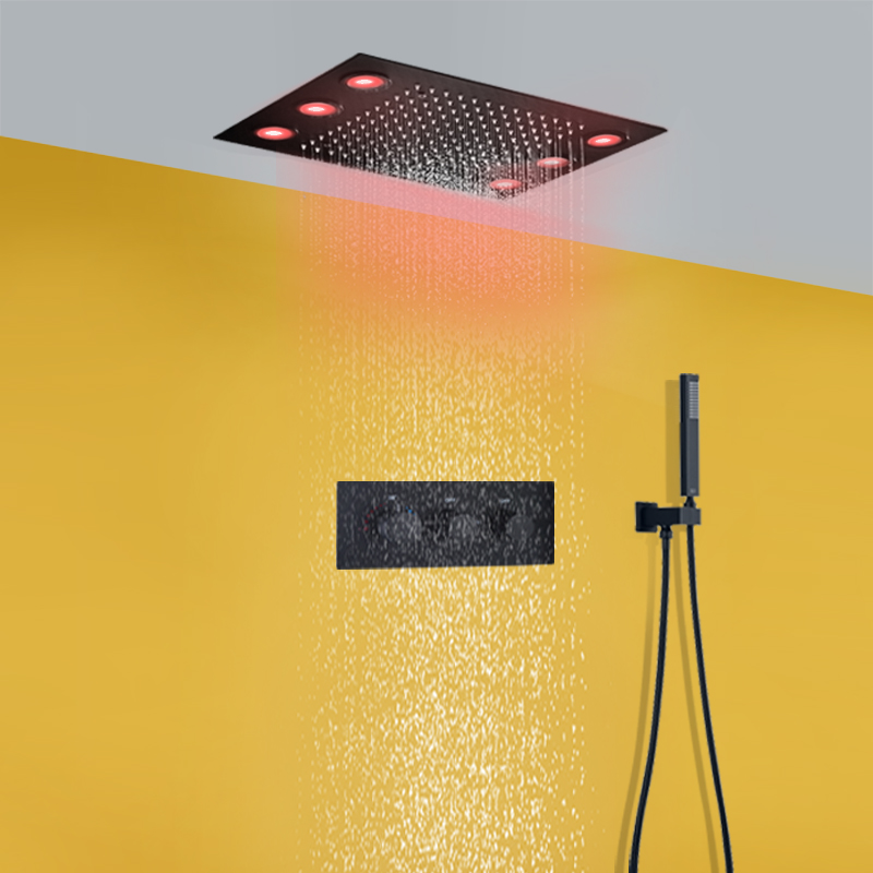 مات الأسود 360x500 ملليمتر LED سقف الأمطار دش رئيس السقف راحة ترموستاتي وظيفتين خلاط دش مجموعة