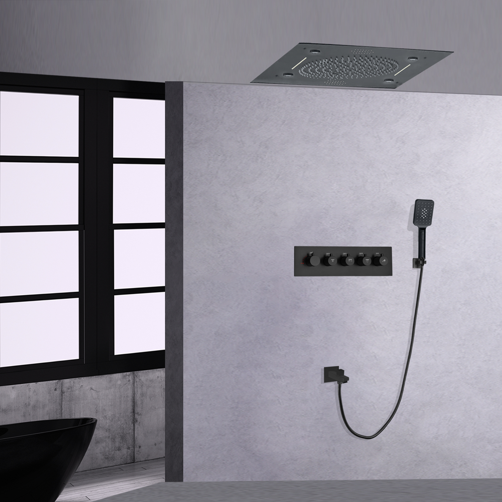 ثرموستاتي الحمام 24 بوصة دش مجموعة أخفى السقف الأمطار 304sus شلال الموسيقى LED رأس دش لمجموعة التدليك