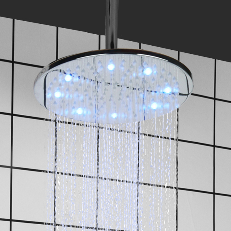 الكروم المصقول 25X25CM رأس دش LED 3 درجة حرارة اللون تغيير الحمام رفع أعلى نهاية دش الأمطار