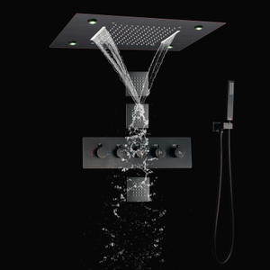 نظام دش مطر LED برونزي مفروك بالزيت يتضمن شلال مطر للحمام مع مقبض يدوي