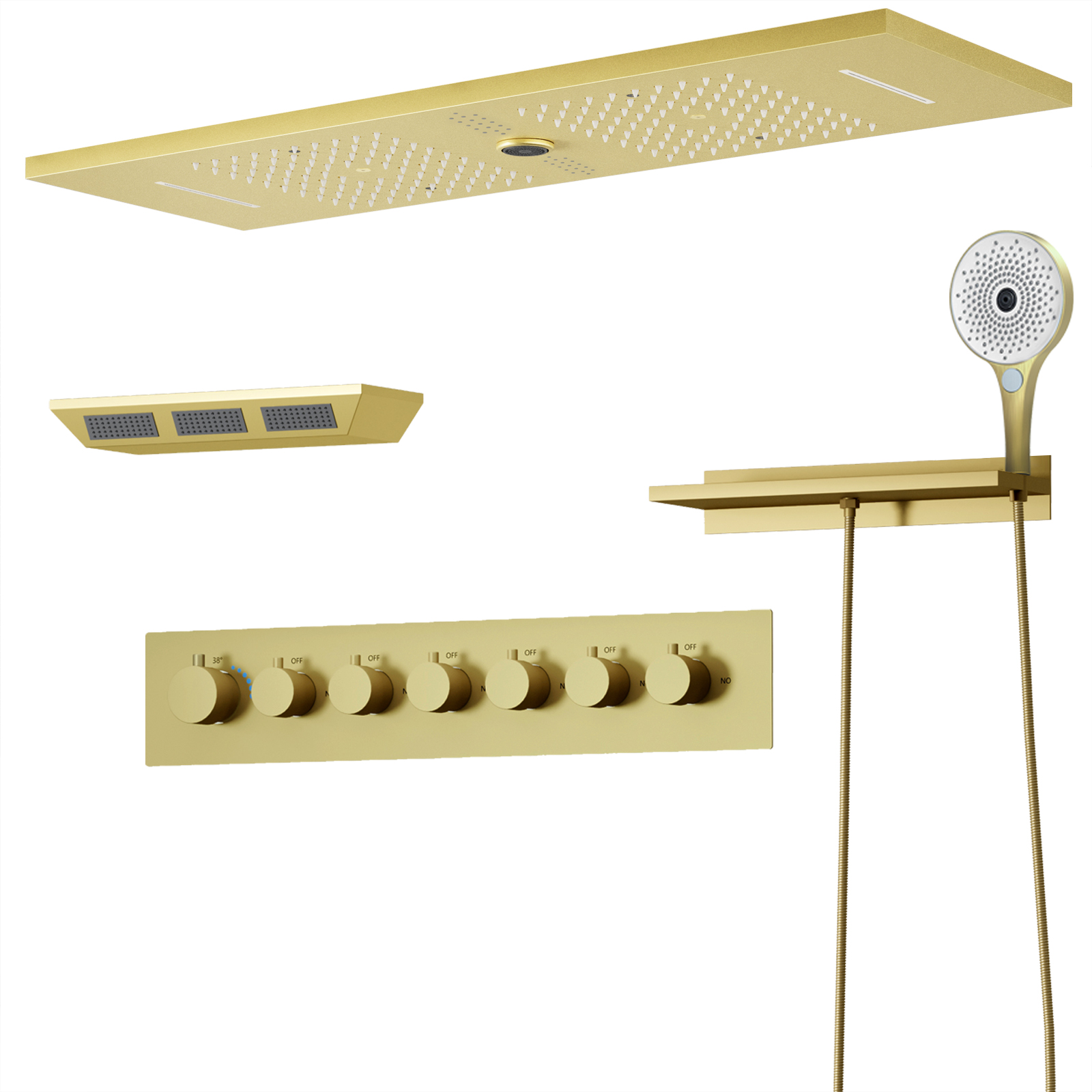 الحمام صغار شلال دش ثرموستاتي صنبور مع دش الجسم رأس دش والموسيقى وظيفة دش المطر LED رأس دش