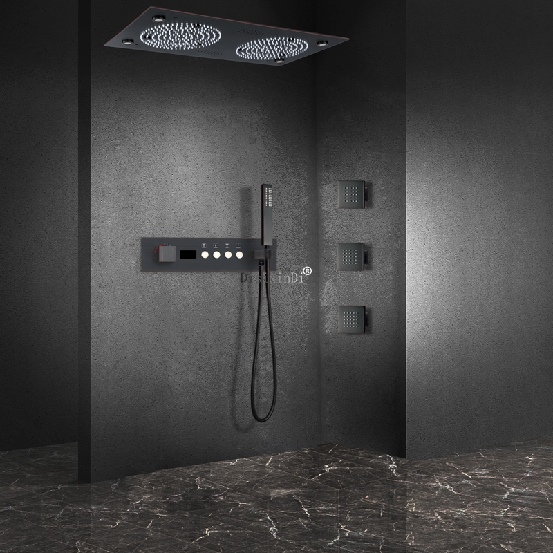 رأس دش LED مع صوت موسيقى، 4 وظائف، شاشة ديجيتال، صمام خلاط دش ثرموستاتي، مجموعة دش مزدوجة