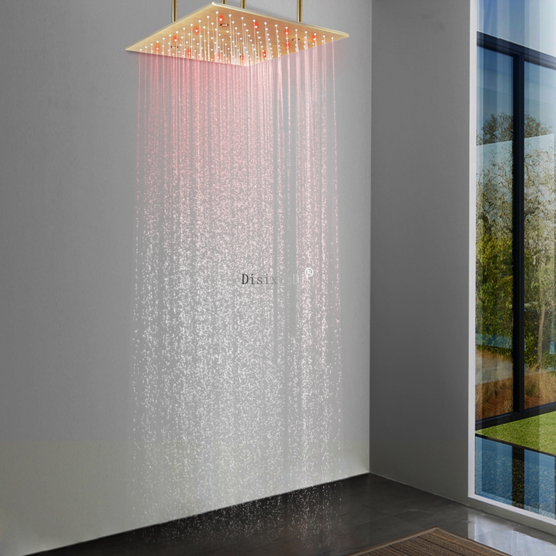 النمط الأوروبي 400*400 مللي متر الحمام دش رئيس درجة حرارة الماء LED دش أخفى المطر ضباب LED اللون تغيير رأس دش
