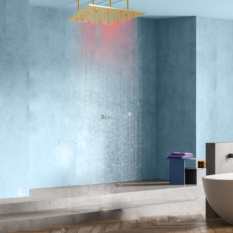 نحى الذهب 400x400 مللي متر سقف ضباب المطر LED دش رئيس 304 SUS وظيفتين الحمام راحة دش صنبور