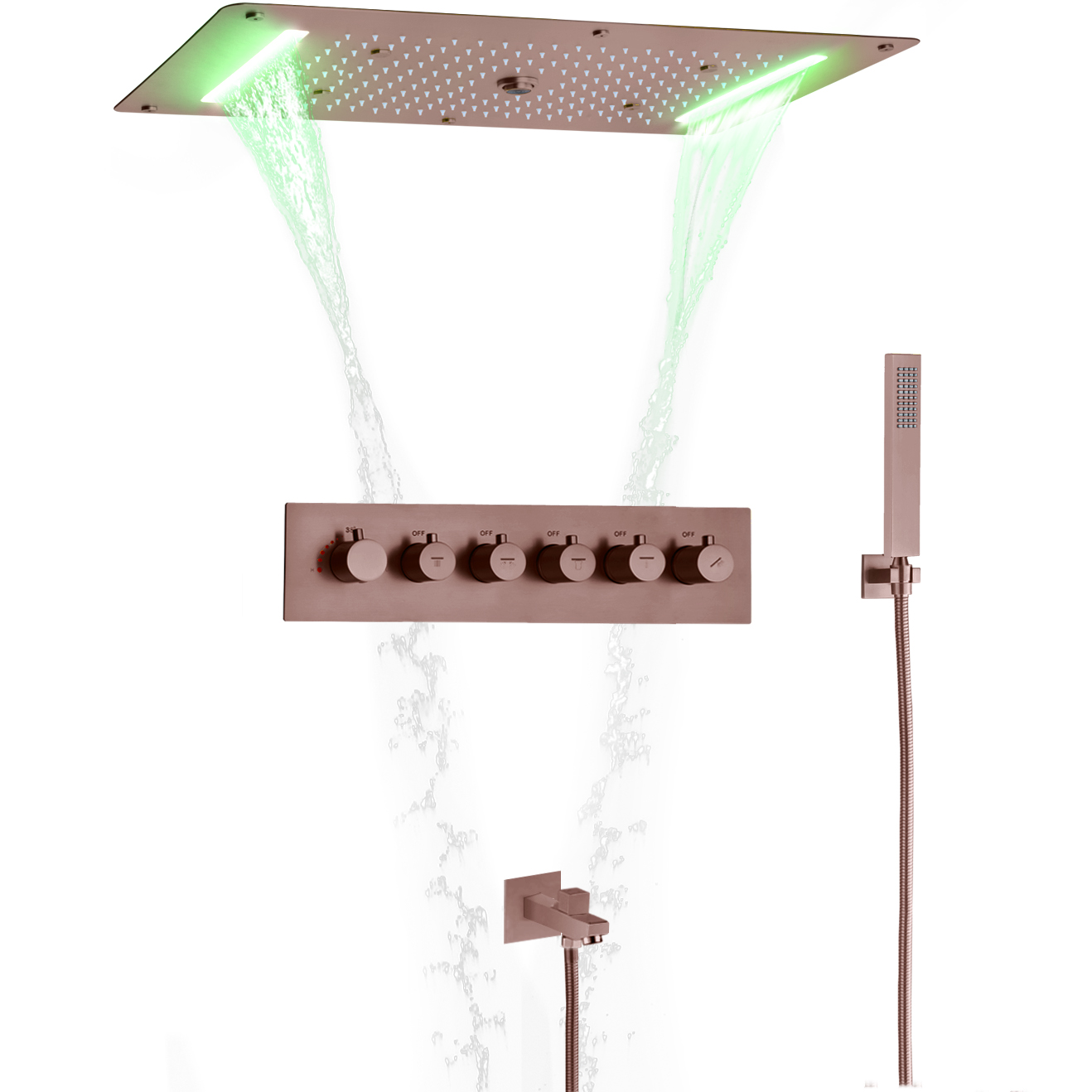 حوض استحمام ثرموستاتي إخفاء نظام الدش 700X380 مم LED رأس دش الحمام البني مع رذاذ محمول