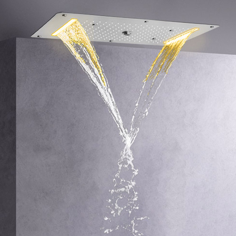 نحى النيكل 70X38 سم الحمام LED دش الحنفيات تضمين السقف متعددة الوظائف دش شلال الأمطار