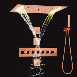 نظام دش الأمطار LED الحديث الترموستاتي باللون الذهبي الوردي للحمام شلال الأمطار وعقد دش السبا