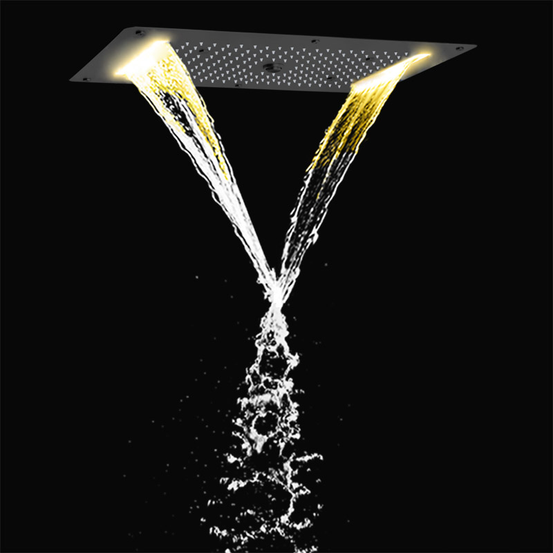 ماتي الأسود دش خلاط 70X38 سم LED الحمام متعدد الوظائف دش شلال هطول الأمطار فقاعة التفتيت