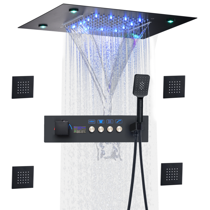 ماتي الأسود الأمطار أدوات دش شاشة ديجيتال دش ثرموستاتي مجموعة الحمام LED المطر المزدوج دش رئيس 500*360 مللي متر
