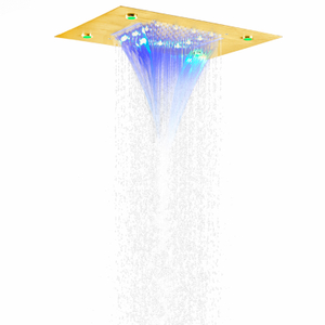 فاخر نحى الذهب 50X36 سم رأس دش المطر 7 ألوان LED الحمام ثنائي الوظيفة شلال الأمطار