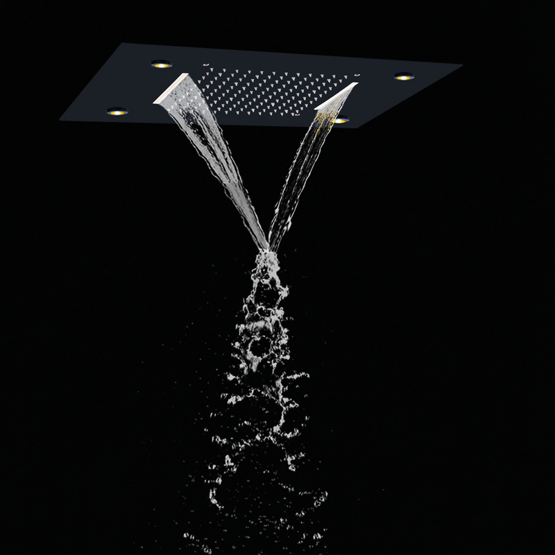 ماتي الأسود 50X36 سم أسود رأس دش تصميم جديد 7 ألوان LED الحمام ثنائي الوظيفة شلال الأمطار دش سبا