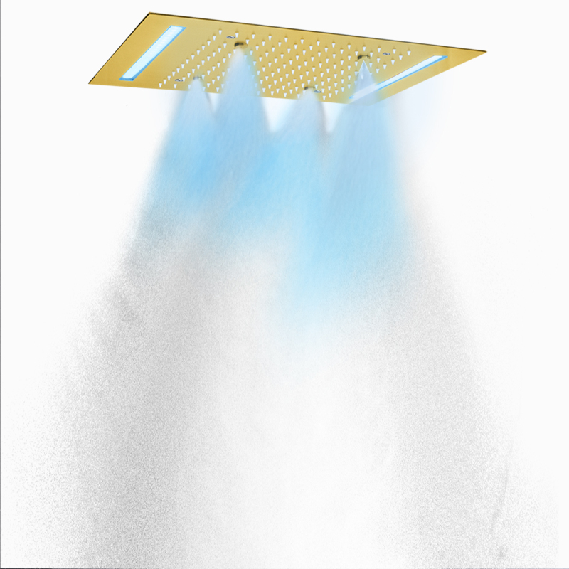 فاخر نحى الذهب 50X36 سم دش خلاط 7 ملون LED الحمام ثنائي الوظيفة هطول الأمطار التفتيت