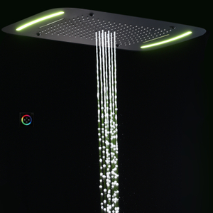رأس دش أسود غير لامع مقاس 71 × 43 سم مع لوحة تحكم LED للحمام شلال الأمطار وتفتيت الفقاعات