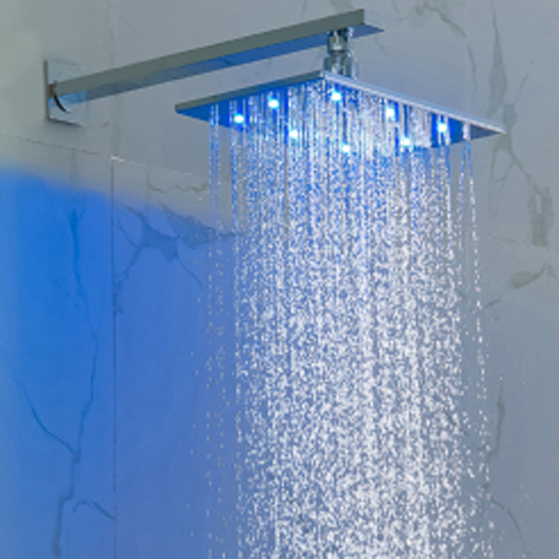 الكروم المصقول 28X18CM دش خلاط LED 3 درجة حرارة اللون تغيير الحمام جدار جبل دش الأمطار