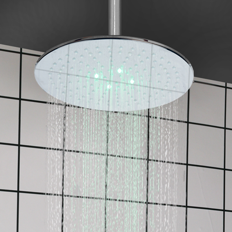 الكروم المصقول 25X25CM رأس دش LED 3 درجة حرارة اللون تغيير الحمام رفع أعلى نهاية دش الأمطار