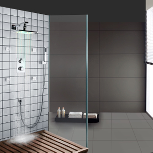 الكروم المصقول LED مربع الحنفية أعلى نظام الدش ثرموستاتي هطول الأمطار 3 طريقة للاستحمام