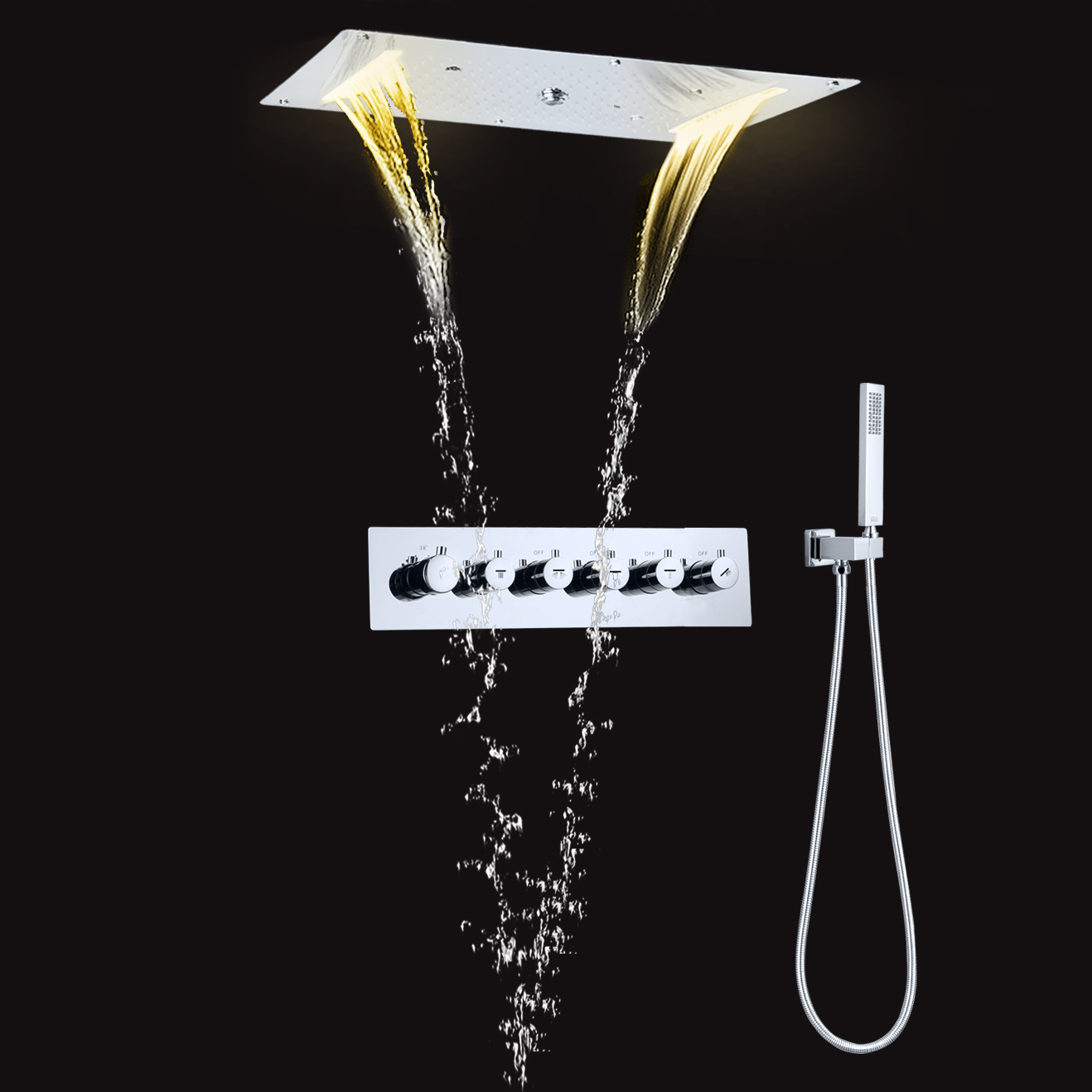 700X380 مللي متر SUS 304 سقف الخيالة سبا الحمام LED ثرموستاتي ضباب رذاذ شلال الأمطار دش سماعات رأس