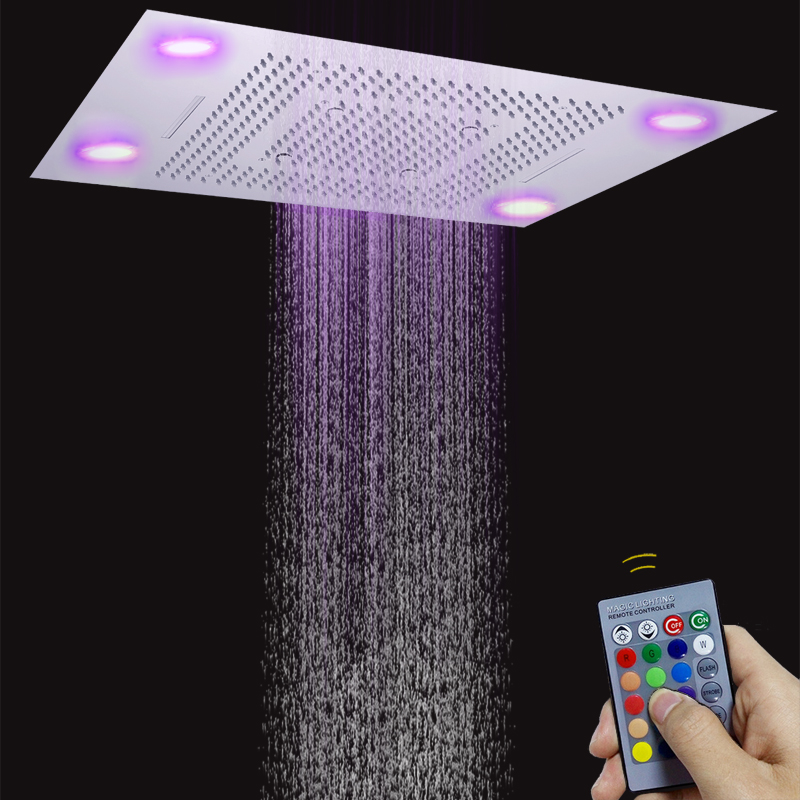 رأس دش مطري 24 × 31 بوصة مع لوحة التحكم عن بعد LED من الفولاذ المقاوم للصدأ 304 وظائف شلال ضباب الفقاعات