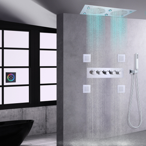 الكروم المصقول LED حمام دش صنبور مجموعة الحمام ثرموستاتي نظام دش متعدد الوظائف
