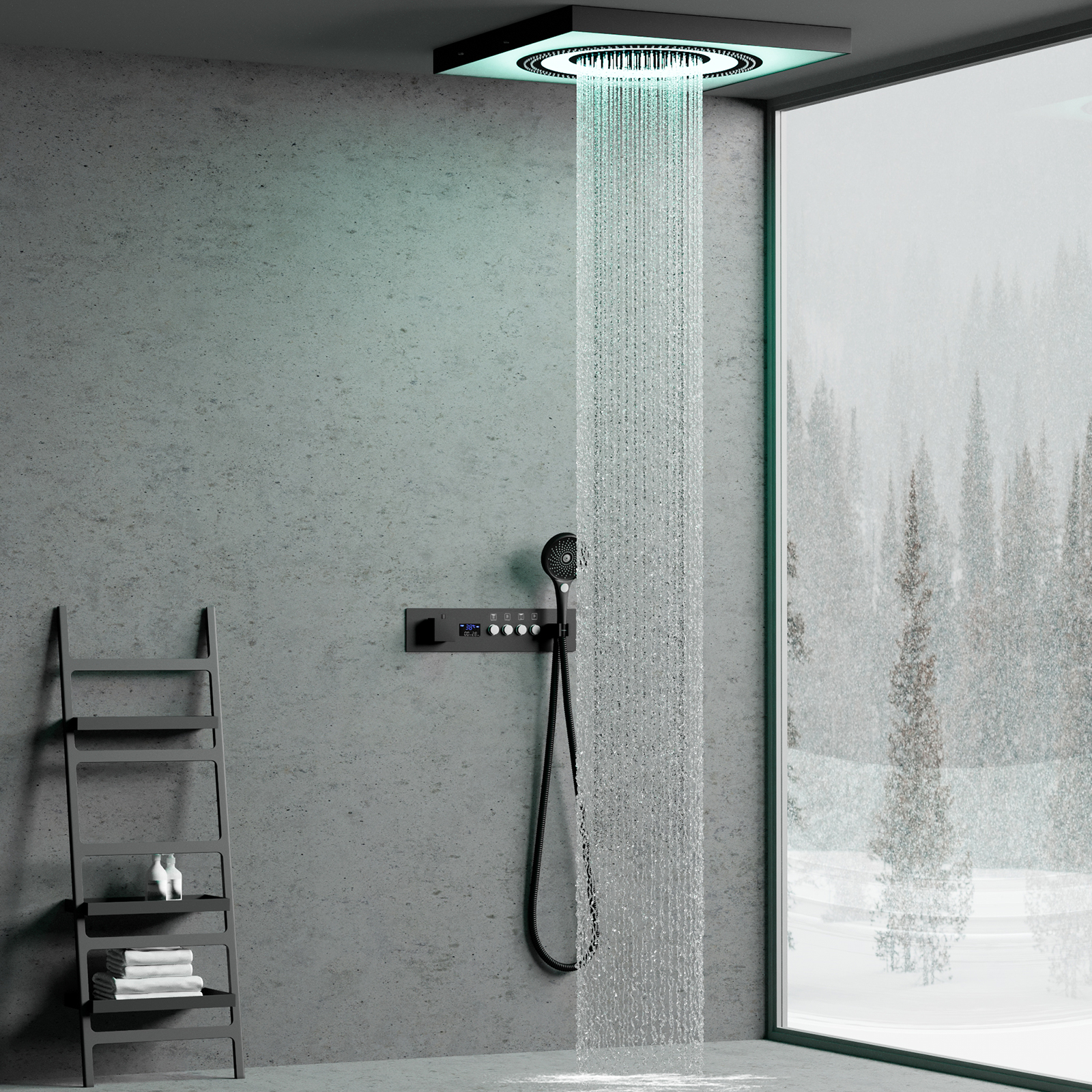 LED رأس دش المطر رذاذ حوض الاستحمام مجموعة أخفى الخيالة دش خلاط دش مقبض صمام
