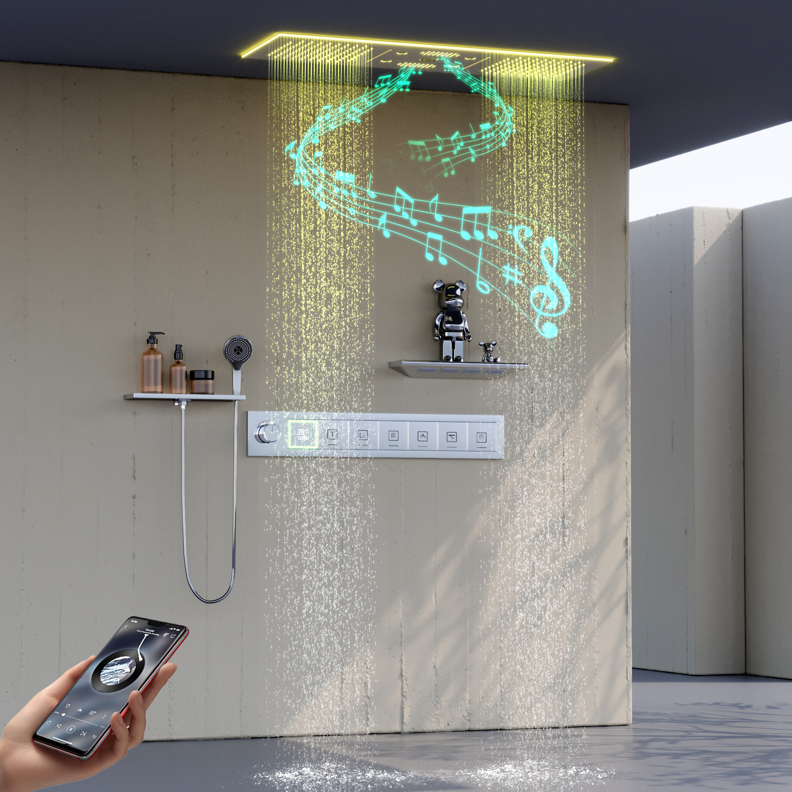 حمام فاخر 6 وظيفة LED نظام الدش 90x30 سنتيمتر عمود الماء المتناثر لوحة دش المطر مع رأس رشاش مربع