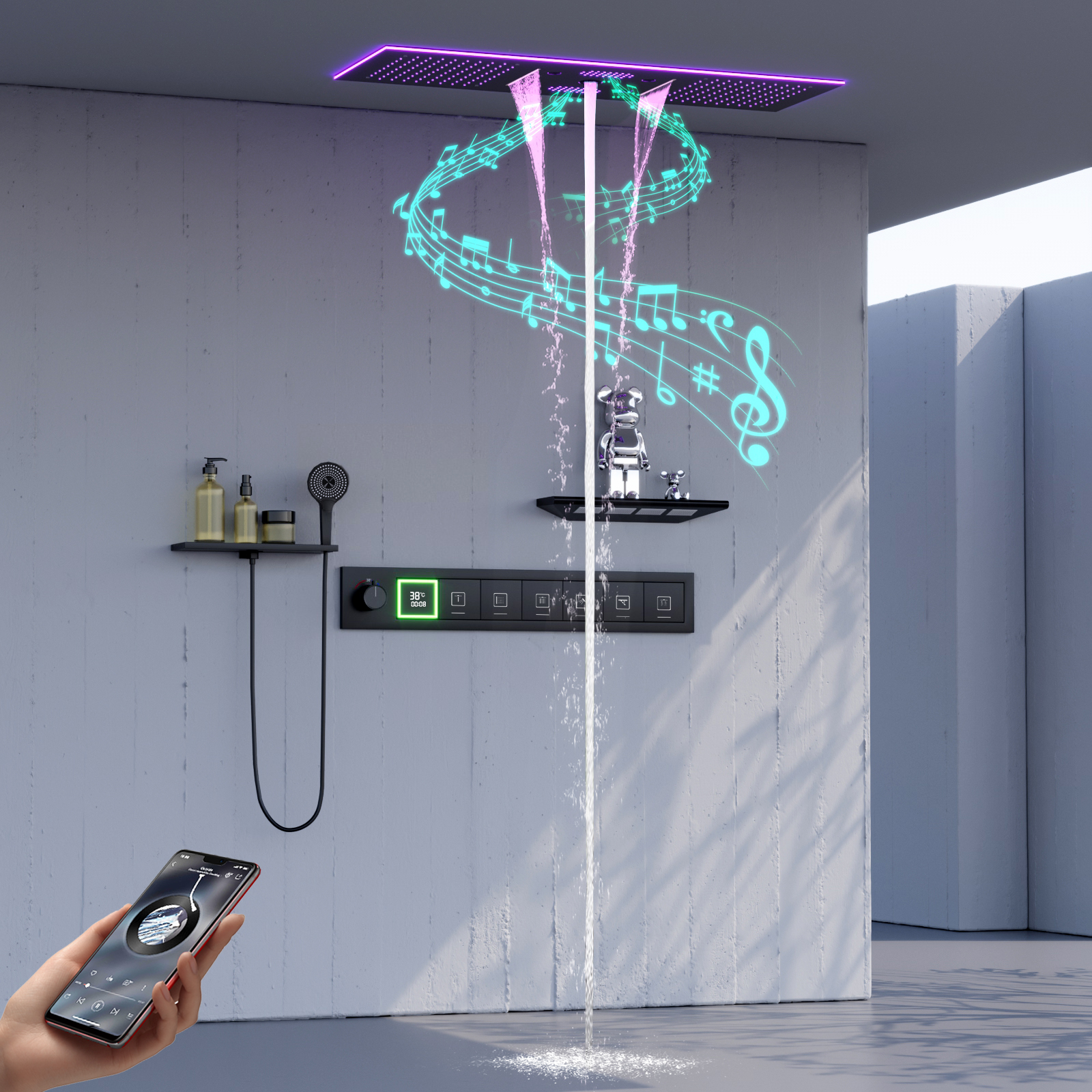 رأس دش بإضاءة LED مع مكبر صوت 