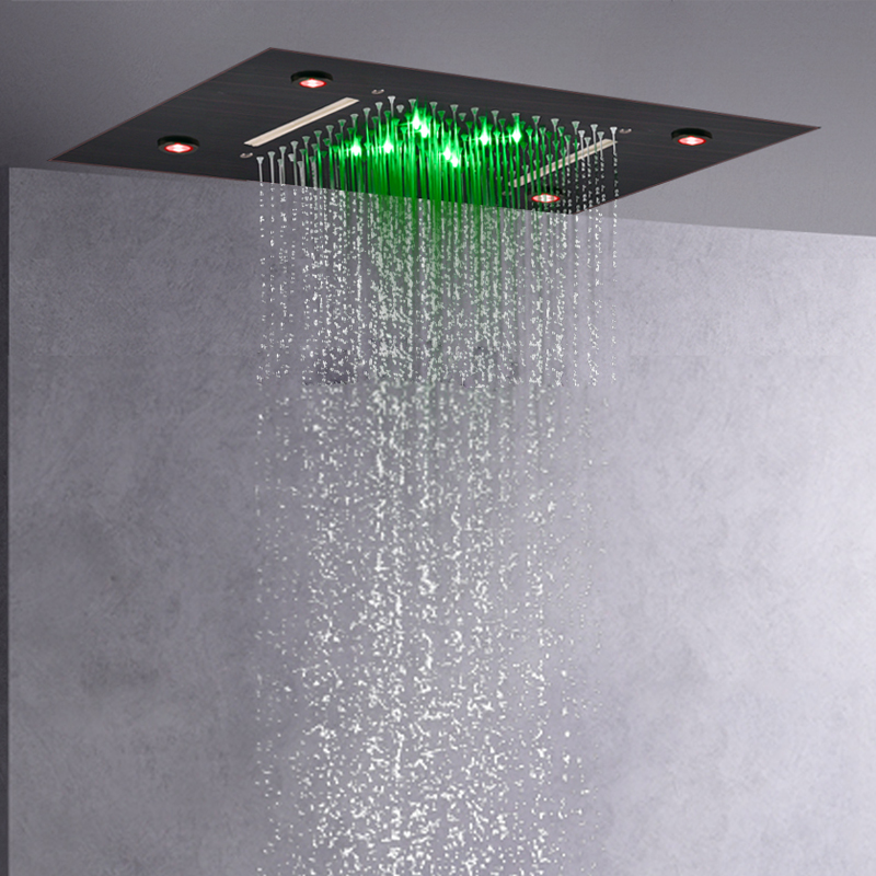 رأس دش برونزي مفروك بالزيت 50 × 36 سم LED حمام ثنائي الوظيفة شلال هطول الأمطار مع 3 درجات حرارة متغيرة اللون