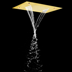رأس دش ذهبي فاخر ناعم مقاس 50 × 36 سم LED للحمام دش عالي التدفق ثنائي الوظيفة شلال هطول الأمطار