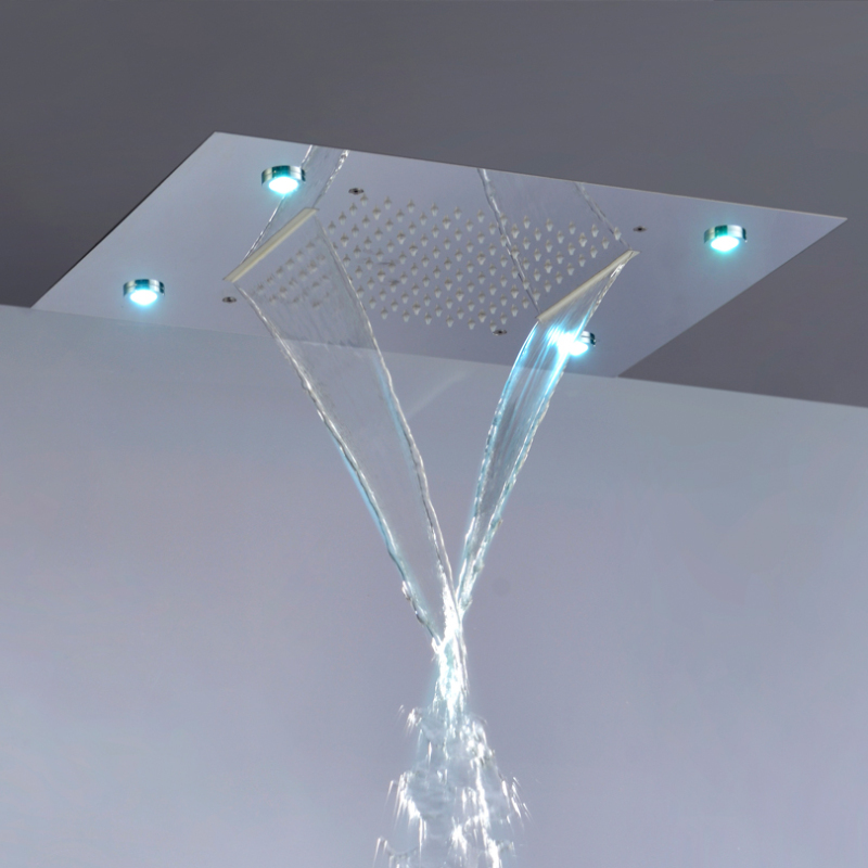 النمط الأوروبي الكروم المصقول 50X36 سم دش خلاط 7 ألوان LED الحمام ثنائي الوظيفة شلال الأمطار